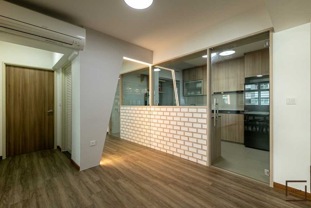 Scandinavian Living Room with Parquet Floor and Flooring
