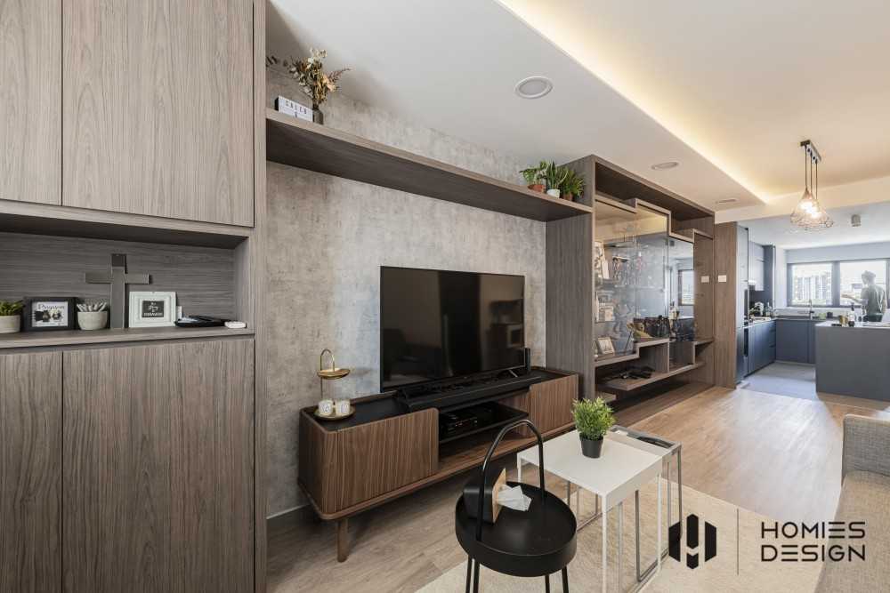 Contemporary Living Room with Vinyl Flooring and TV Console