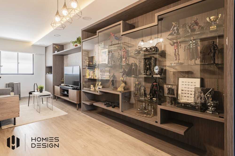 Contemporary Living Room with Homogeneous Tiles and Herringbone Tiling
