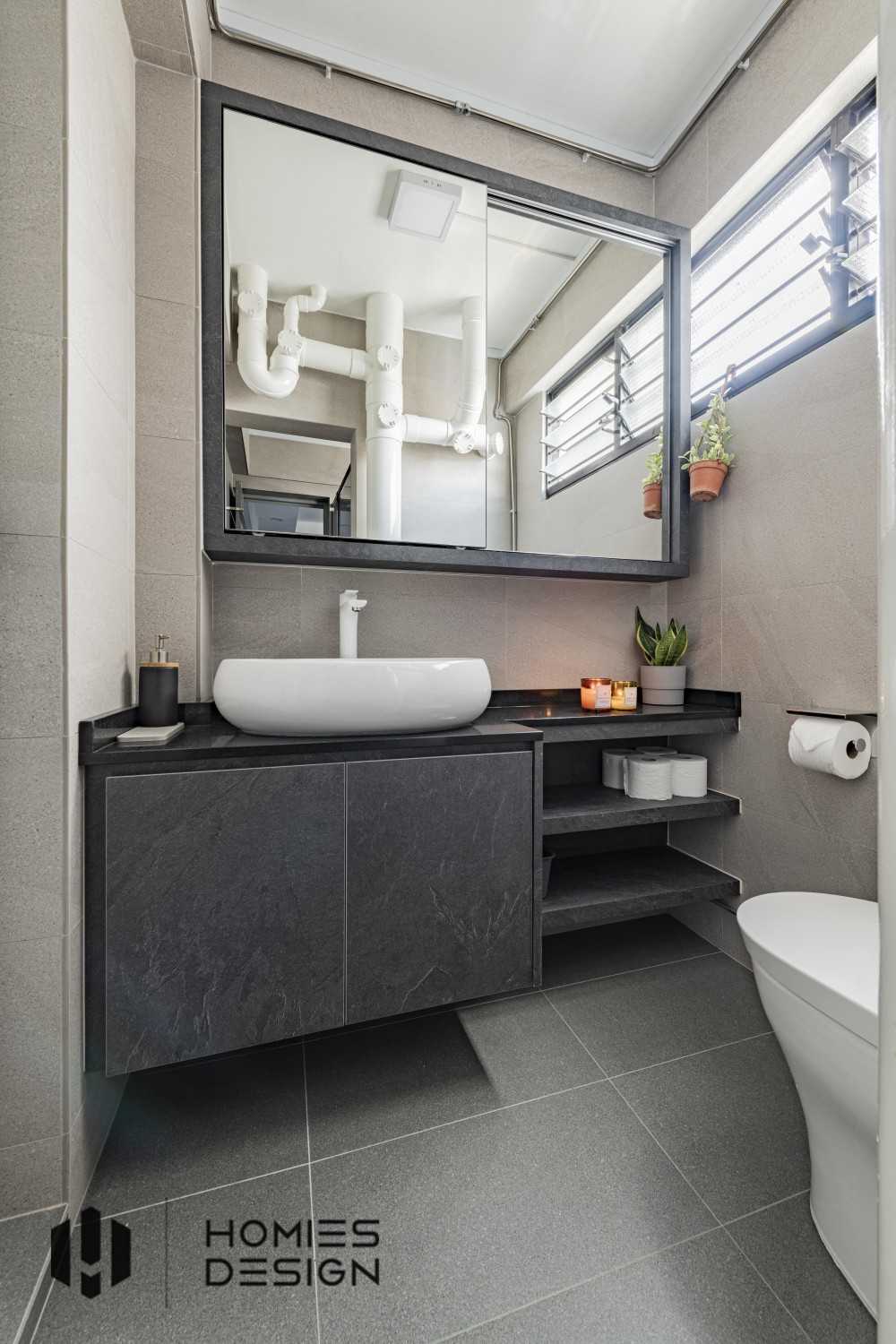 Contemporary Bathroom with Marble Floor and Wood Flooring