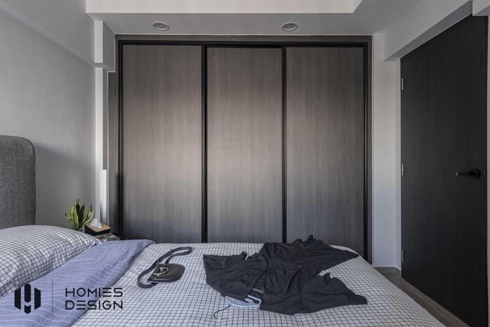 Contemporary Bedroom with Drop Light and Closet