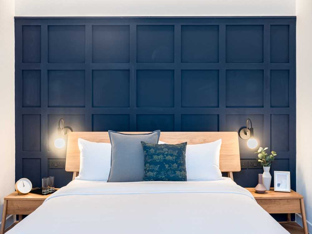 Transitional Bedroom with Bedside Table and Queen Bed