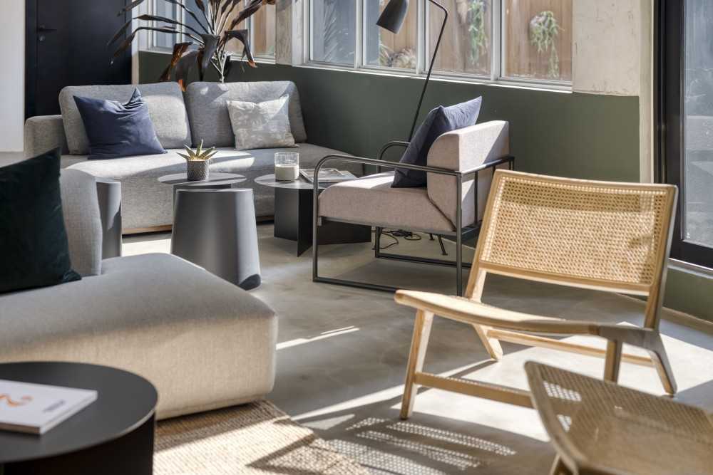 Transitional Office with Sofa and Coffee Table
