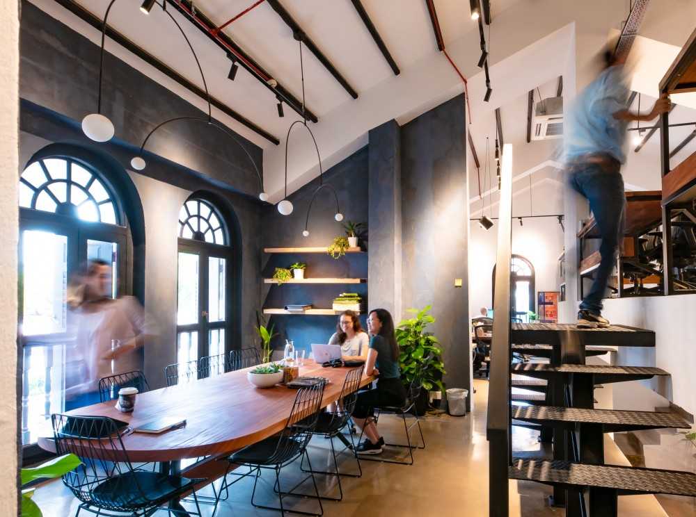 Modern Office with Drop Light and Staircase
