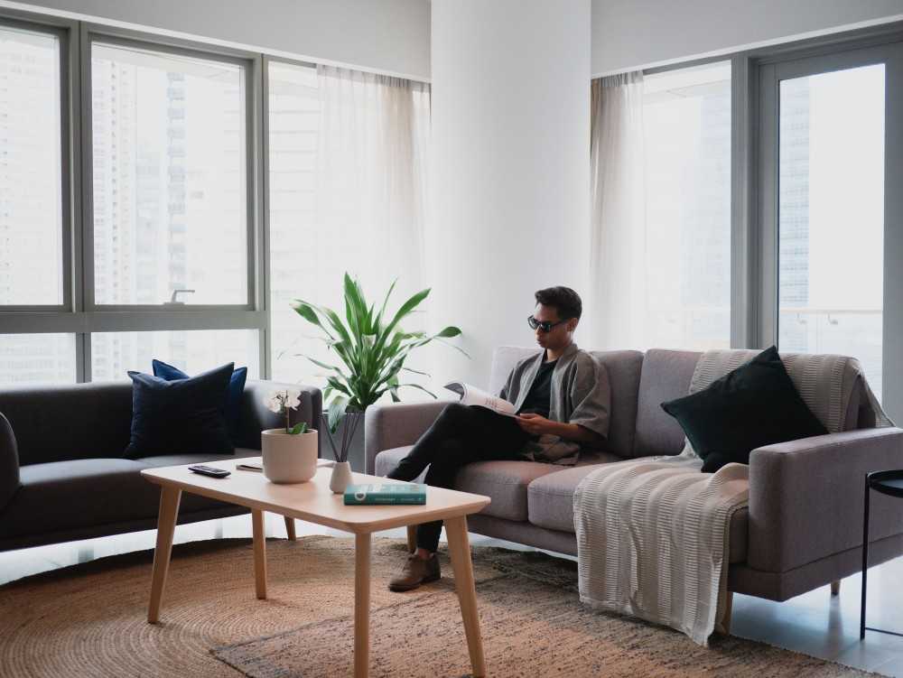 Scandinavian Living Room with Sofa and Rugs