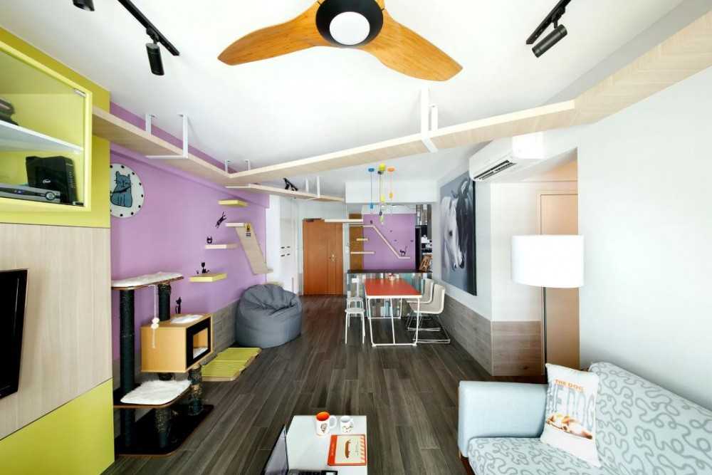 Eclectic Living Room with Vinyl Flooring and Ceiling Fan