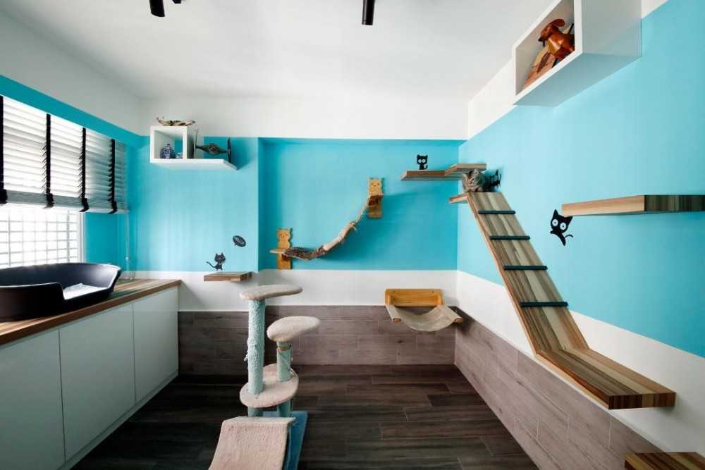 Eclectic Study with Storage Cabinets and Wall Shelves