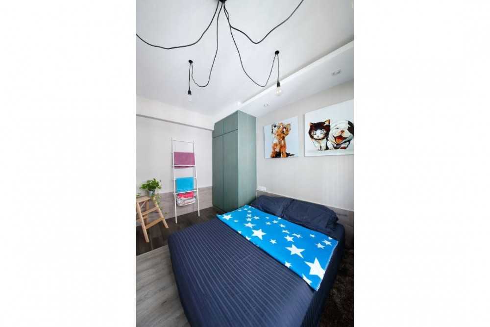 Eclectic Bedroom with Drop Light and Wardrobe