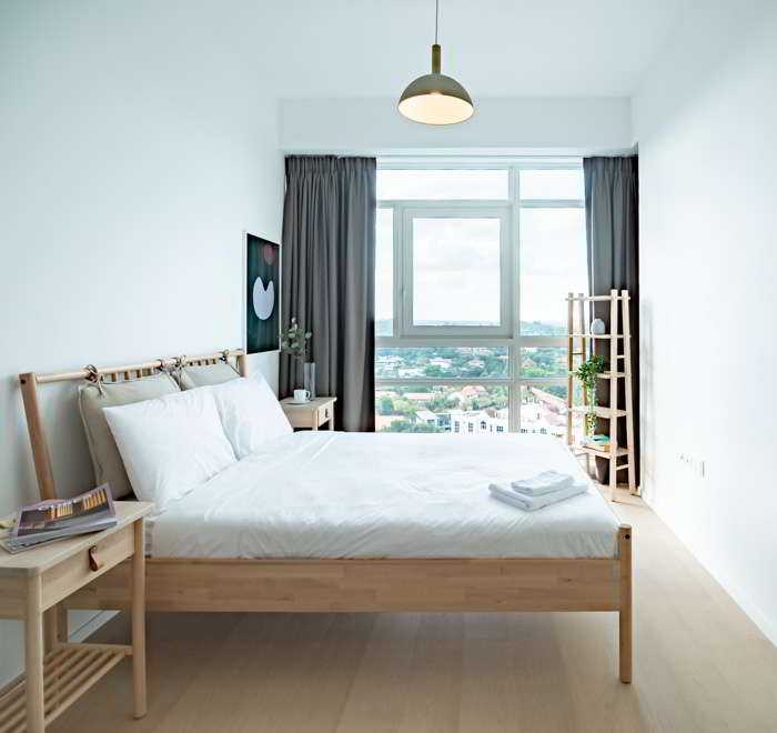 Modern Bedroom with Side Table and Queen Bed