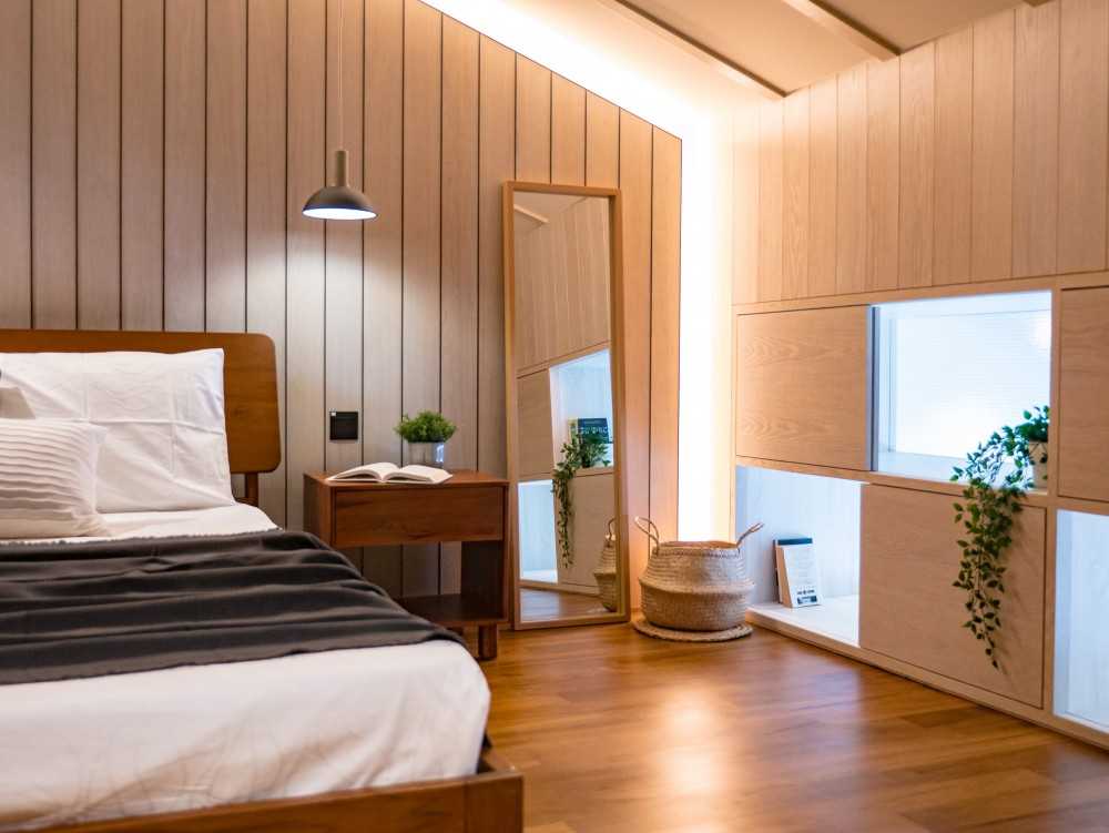 Country Bedroom with Mirror and Bedside Table