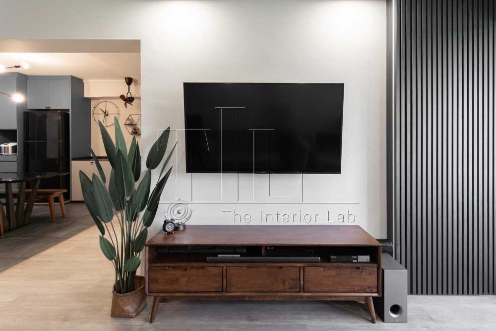 Contemporary Living Room with Vinyl Flooring and TV Console