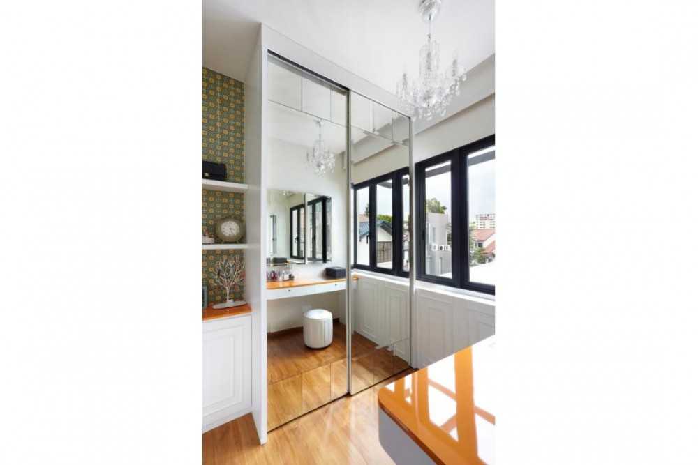 Eclectic Hallway with Mirror and Wardrobe
