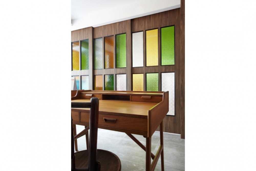 Eclectic Hallway with Console Table and Doors