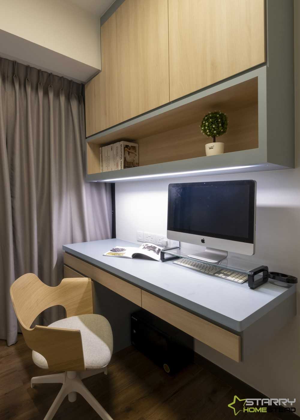 Contemporary Study with Desk Chairs and Wall Shelves