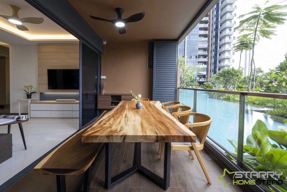Contemporary Balcony with Outdoor Table and Seating Bench