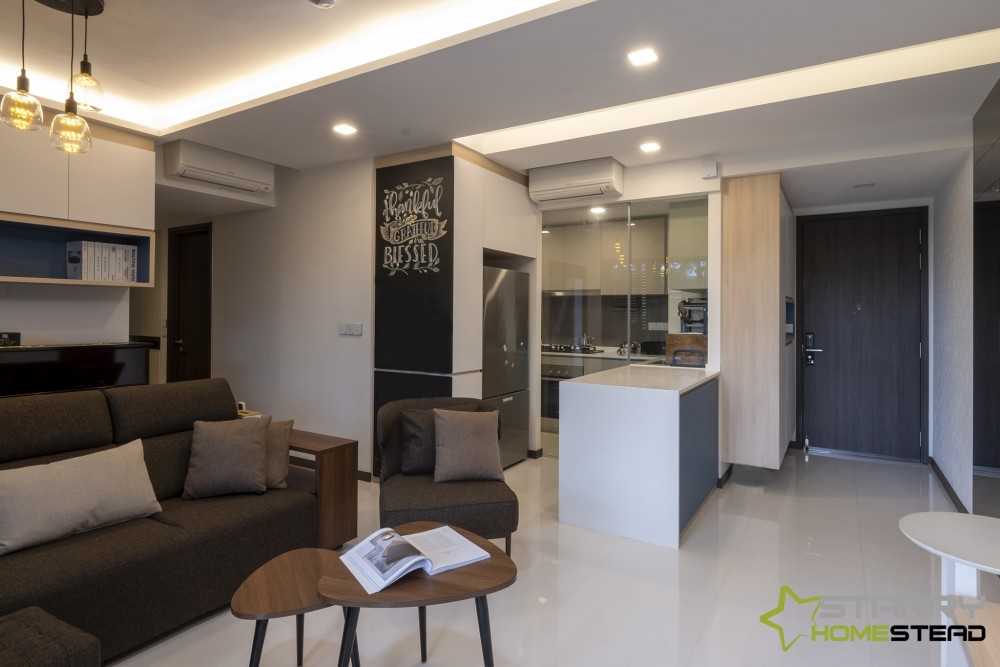 Contemporary Living Room with Kitchen Island and Sofa