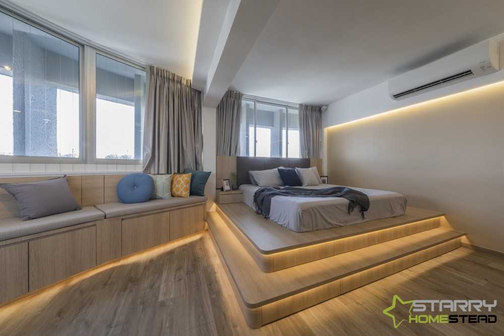 Modern Bedroom with Platform Bed and Bay Window