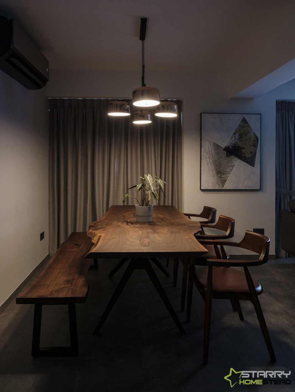 Modern Dining Room with Seating Bench and Lighting
