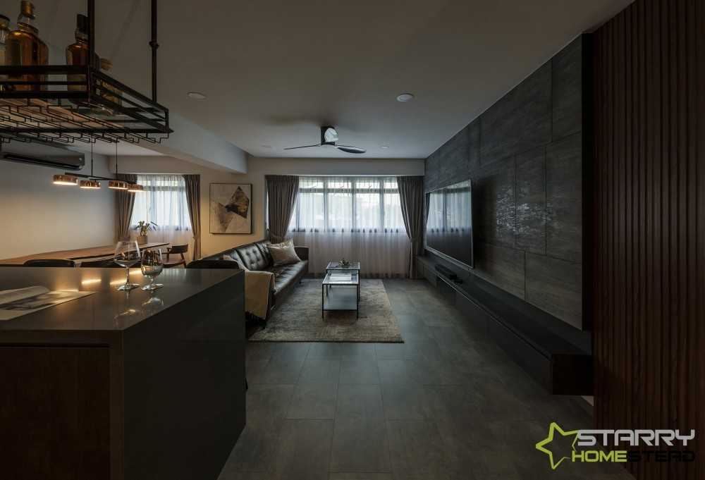 Modern Living Room with TV Console and Kitchen Island