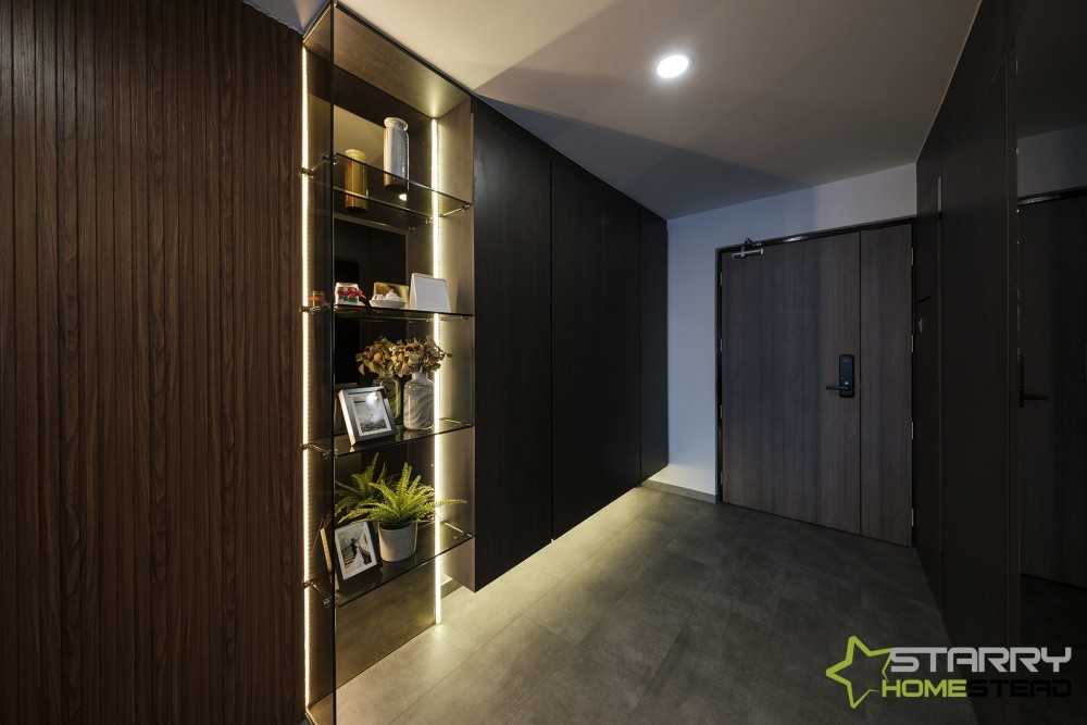 Modern Entryway with Display Cabinets and Tiles