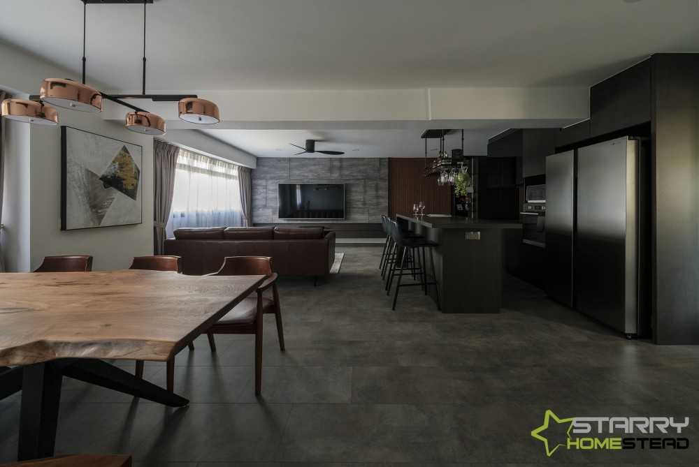 Modern Living Room with TV Console and Kitchen Island