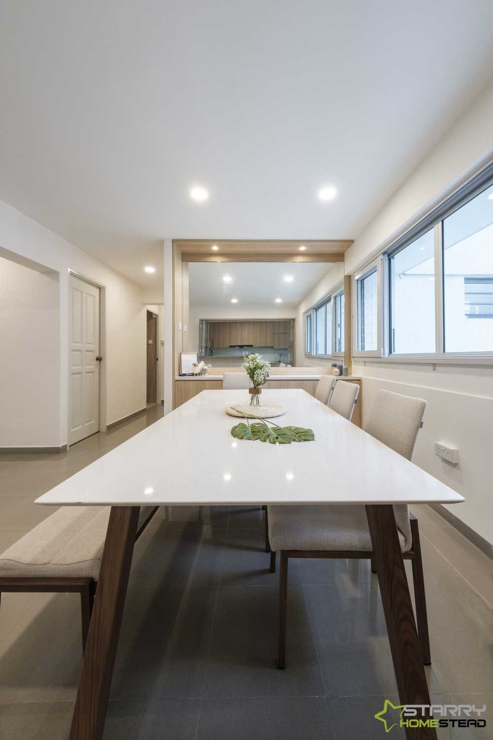 Scandinavian Dining Room with Dining Table and Seating Bench