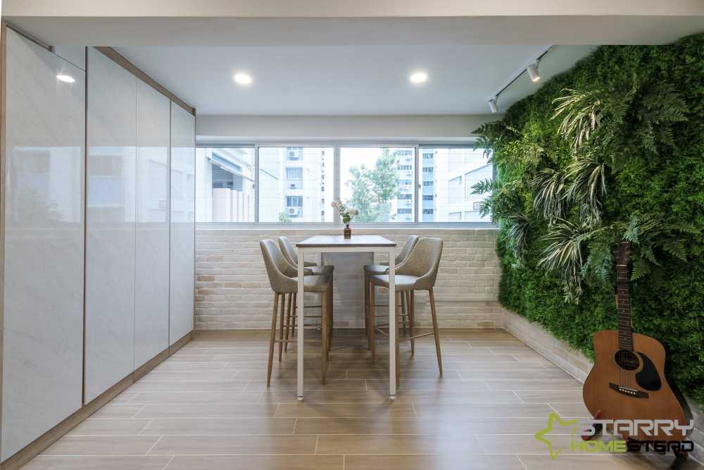 Scandinavian Living Room with Bar Stool and Houseplants