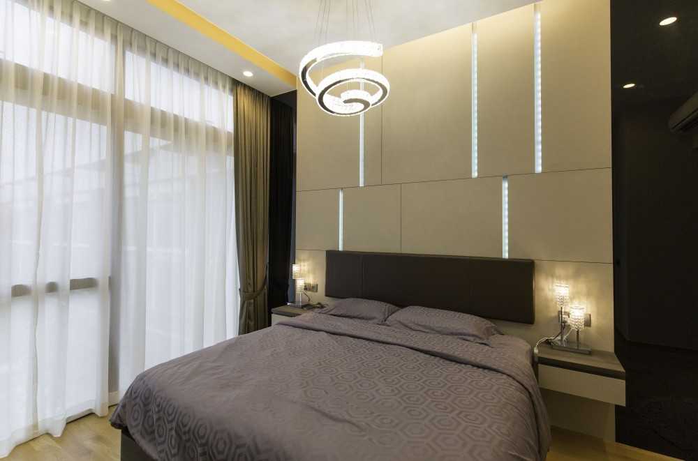 Modern Bedroom with Ceiling Light and Built-in Bed