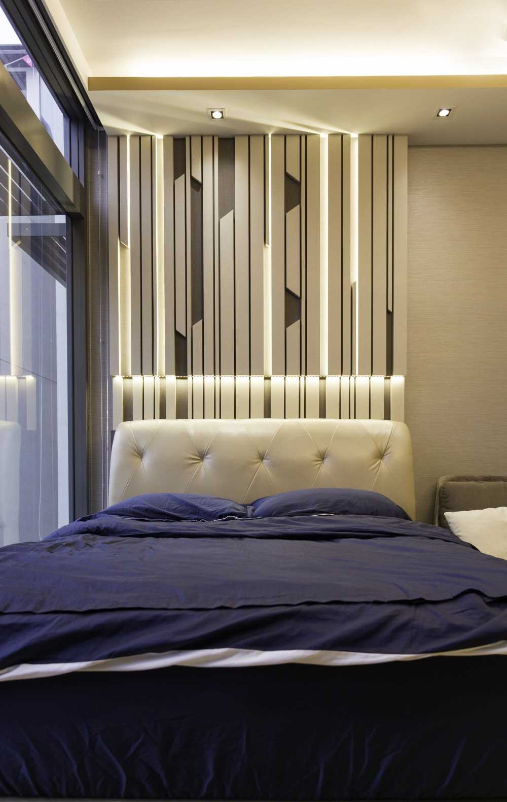 Modern Bedroom with Cove Lighting and Built-in Bed