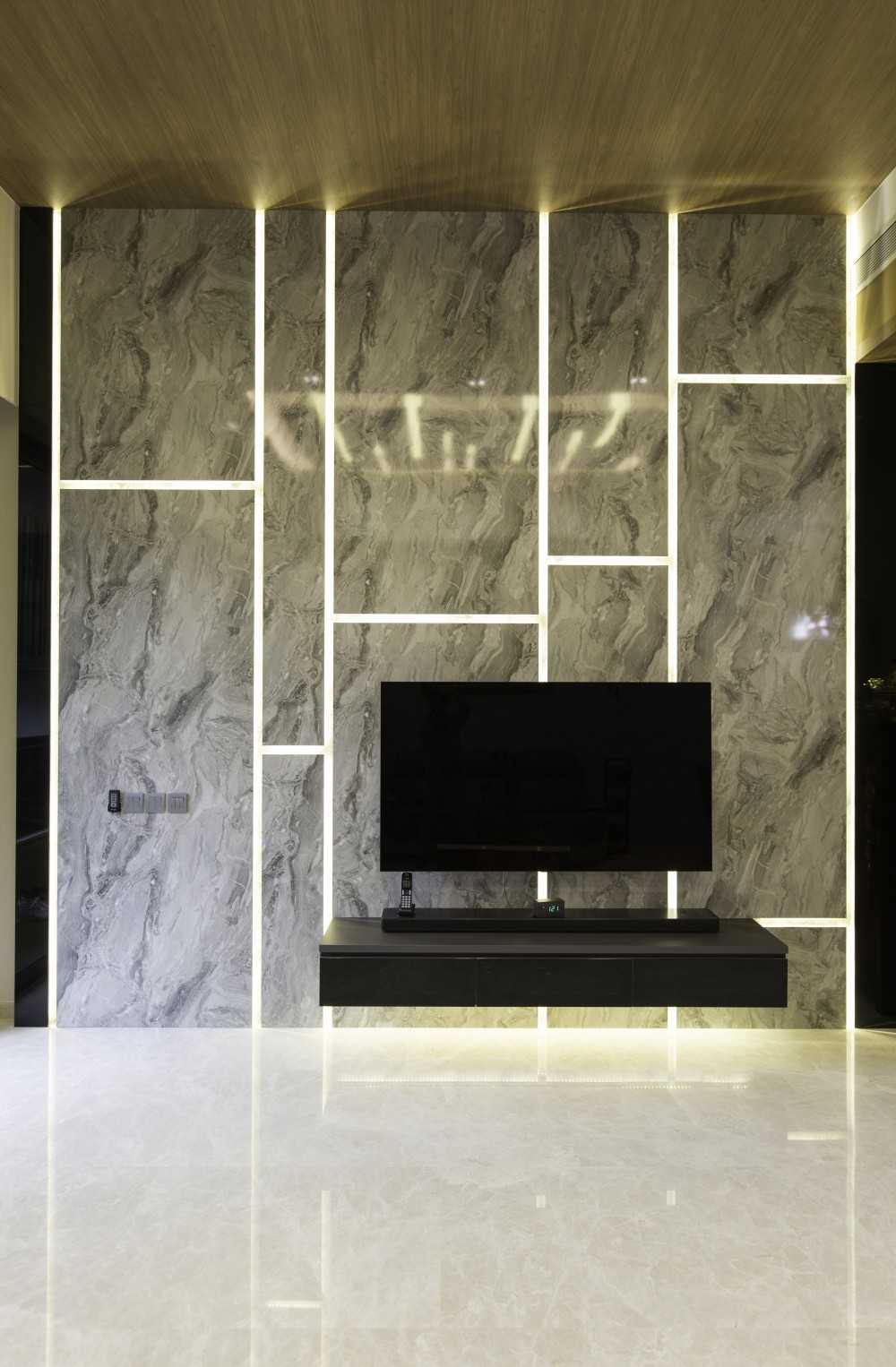 Modern Living Room with Marble Floor and TV Console