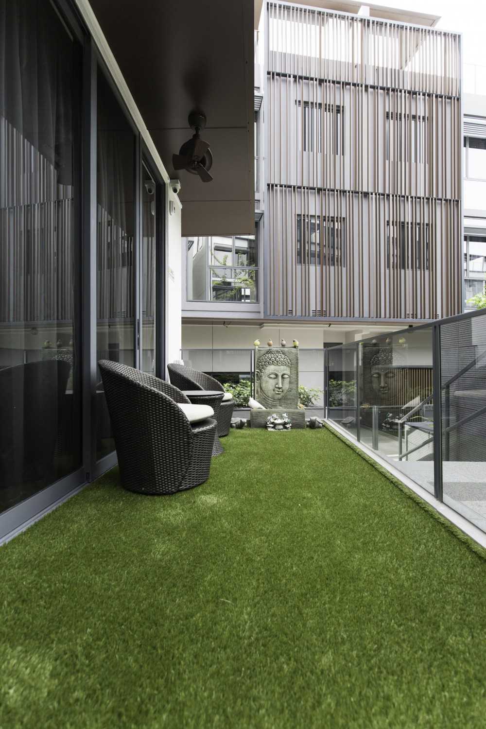 Modern Outdoor with Ceiling Fan and Landscaping