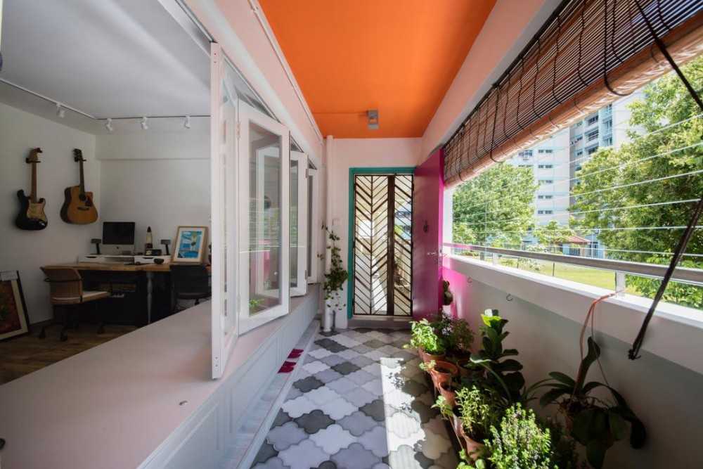 Eclectic Entryway with Room Divider and Blinds
