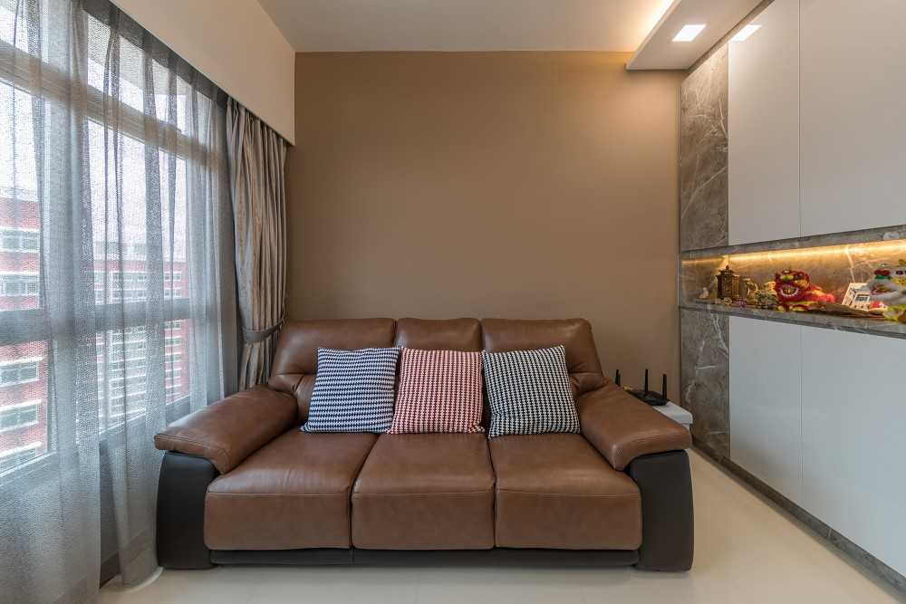 Asian Living Room with Bookshelf and Sofa