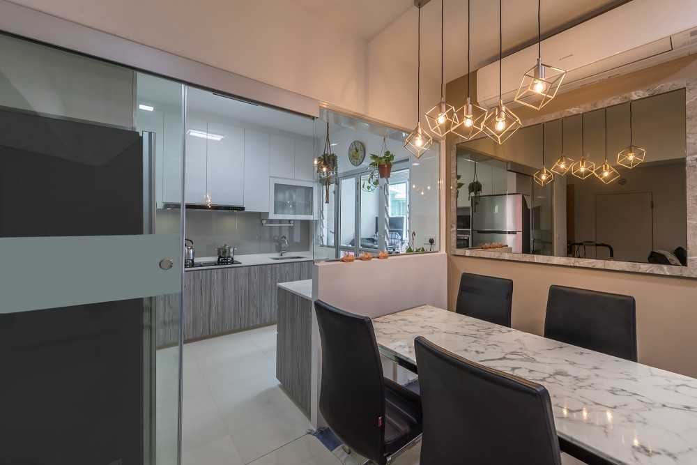 Asian Kitchen with Countertop and Homogeneous Tiles
