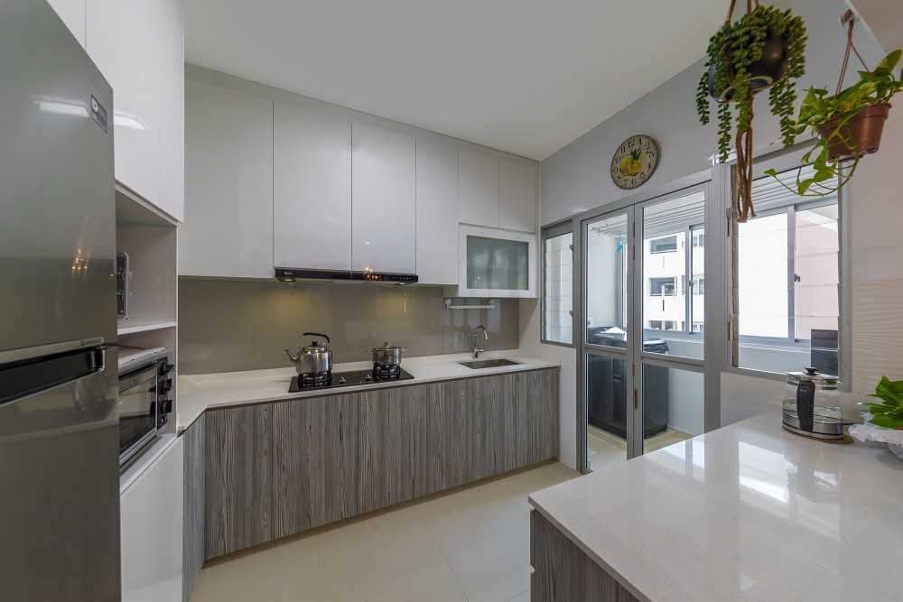 Asian Kitchen with Countertop and Cupboard