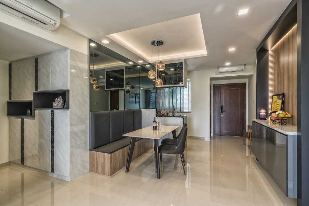 Modern Dining Room with Drop Light and Cove Lighting