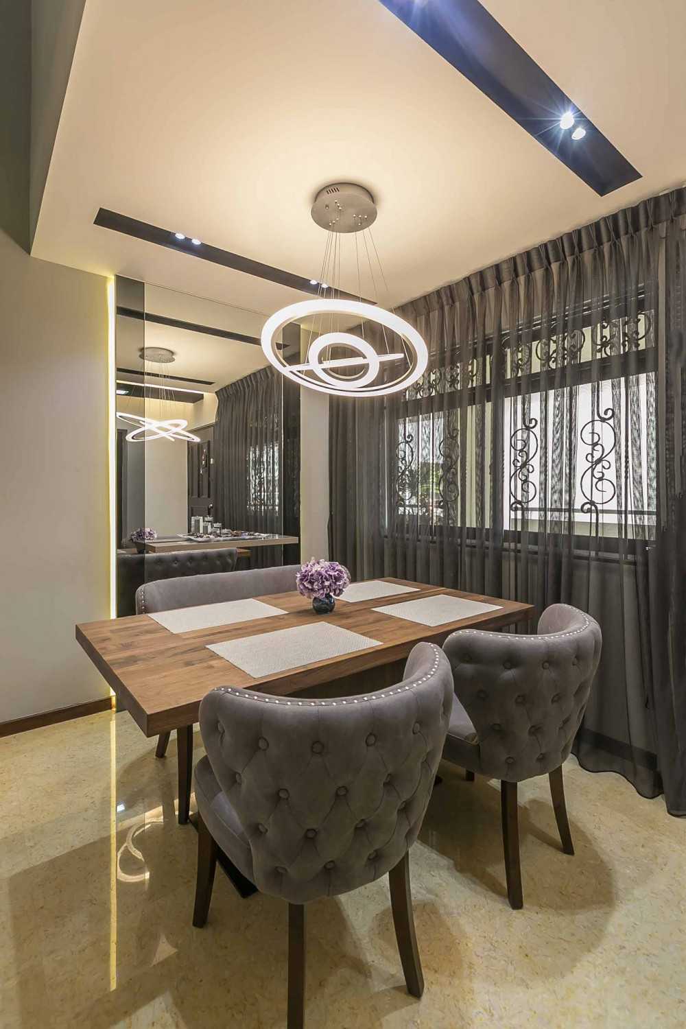 Modern Dining Room with Drop Ceiling and Ceiling Light