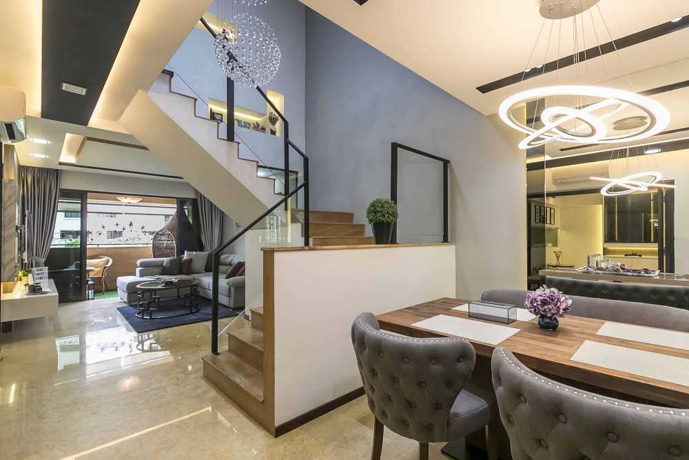 Modern Living Room with Marble Floor and Mirror