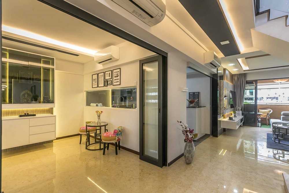 Modern Living Room with Marble Floor and TV Console