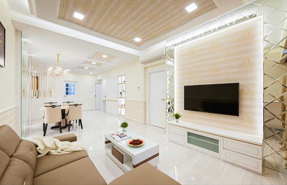 Country Living Room with TV Console and Mirror