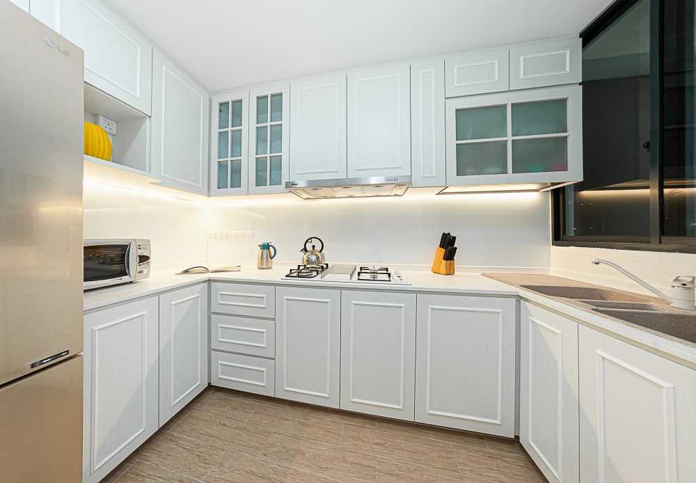 Country Kitchen with Countertop and Cupboard