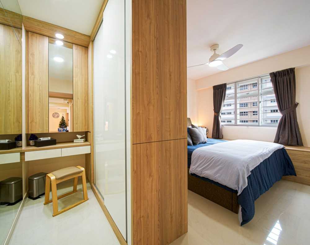 Scandinavian Bedroom with Bay Window and Wardrobe