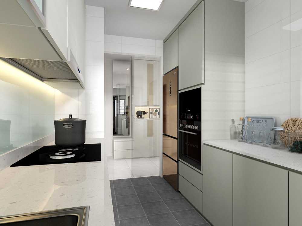 Scandinavian Kitchen with Countertop and Homogeneous Tiles