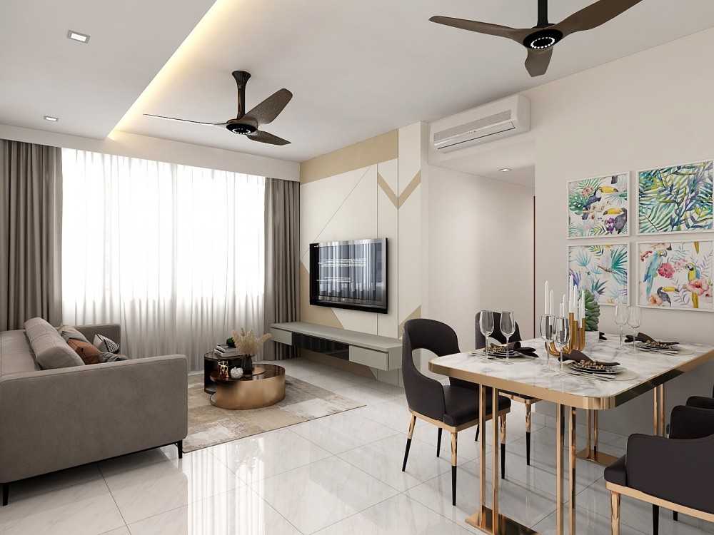 Scandinavian Living Room with TV Console and Feature Wall