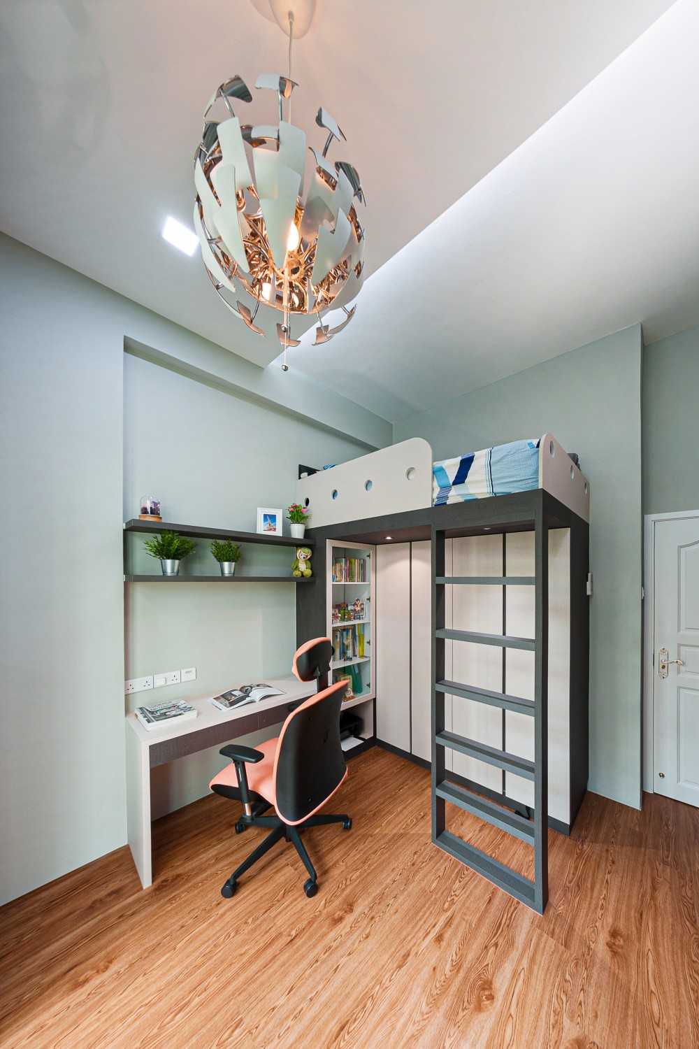 Vintage Bedroom with Platform Bed and Cove Lighting