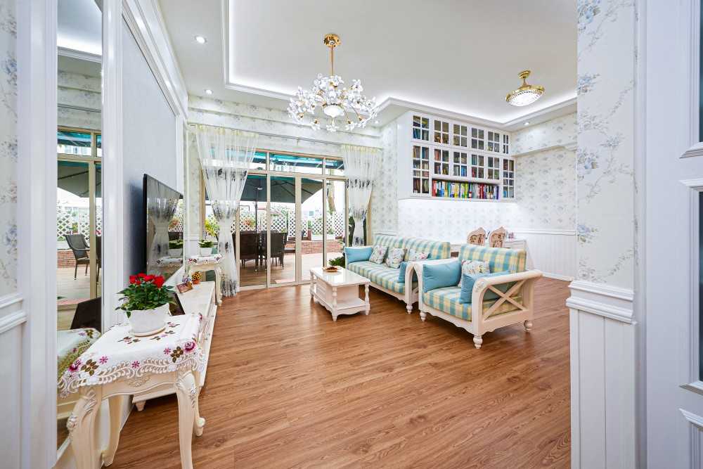 Vintage Living Room with TV Console and Feature Wall