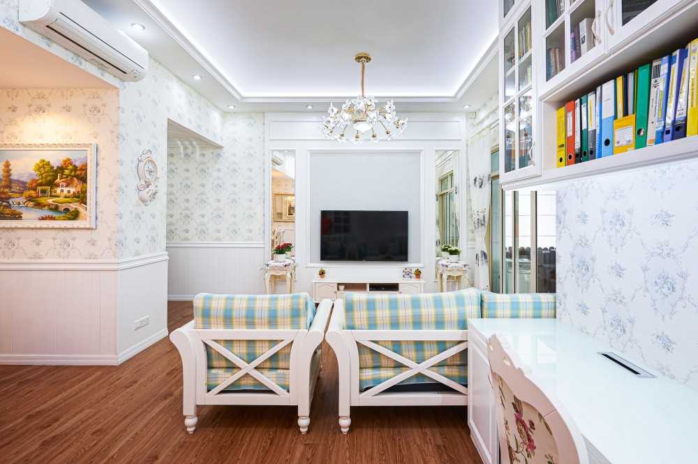 Vintage Living Room with TV Console and Cove Lighting