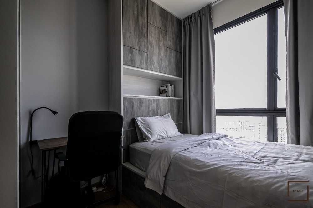 Minimalist Bedroom with Bookshelf and Sideboard