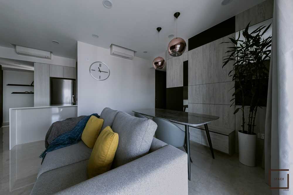 Minimalist Living Room with Bookshelf and TV Console