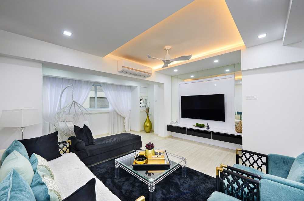Modern Dining Room with TV Console and Feature Wall